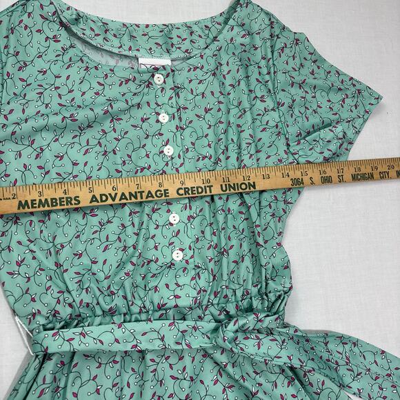 VTG Haband for Her Mint Green Floral Midi Dress, Elastic Waist and Tie, Size S - Picture 3 of 8